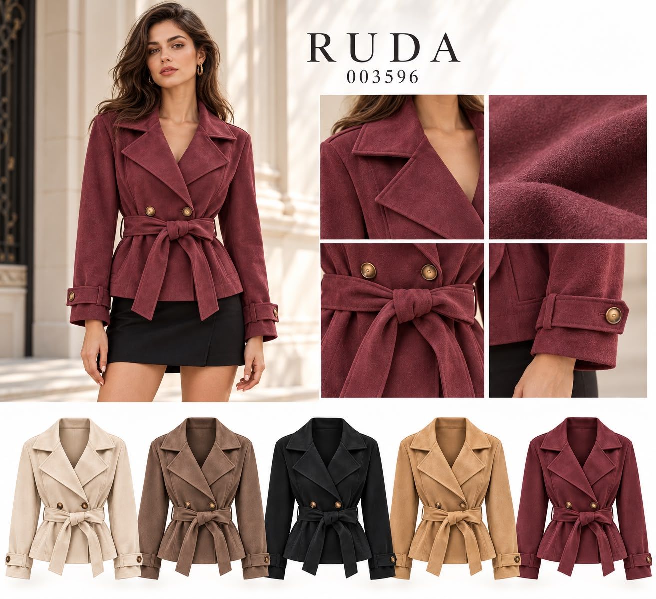 Kragenjacke mit Bindegürtel