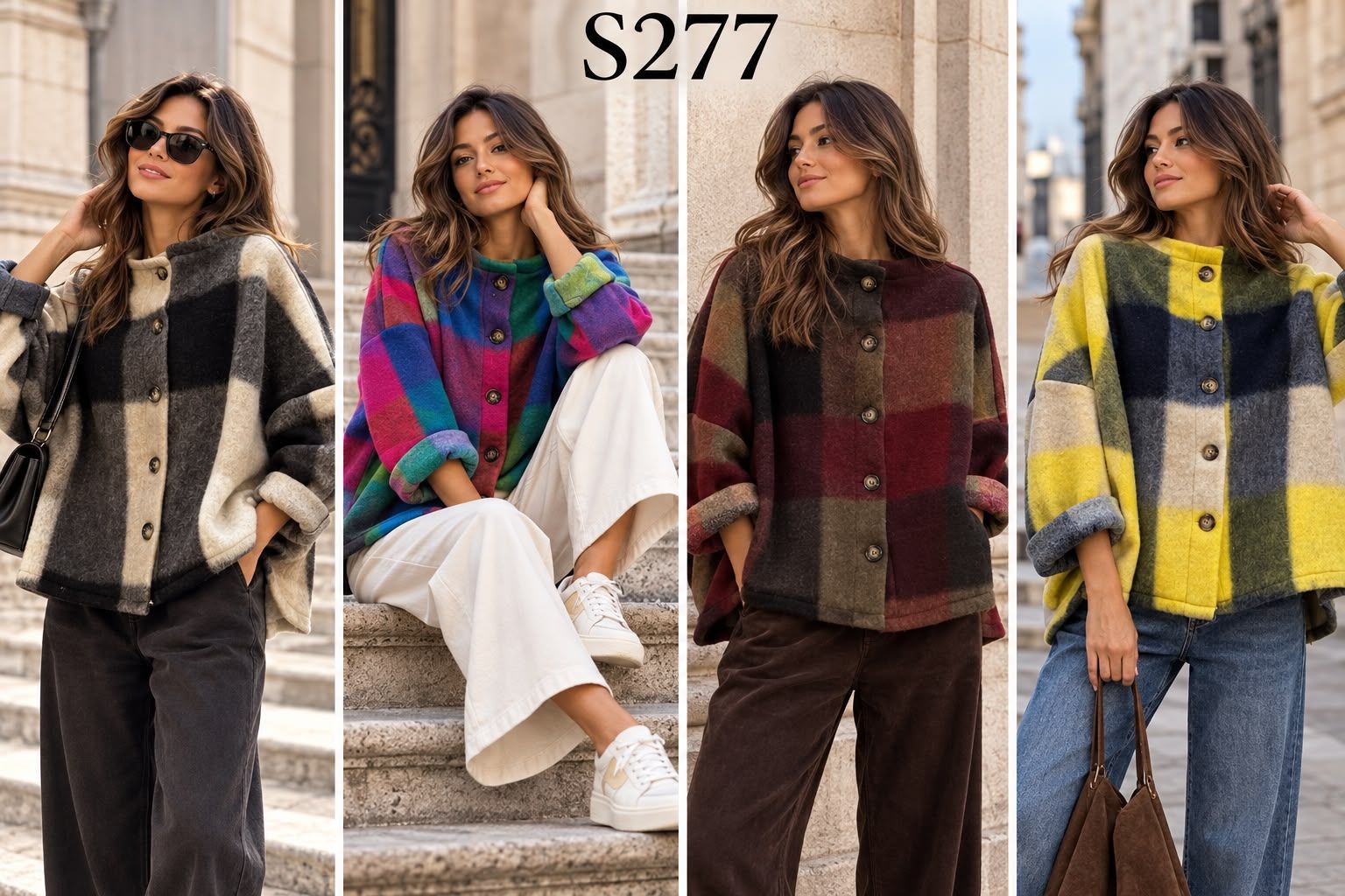 Oversize-Hemdjacke mit Karomuster