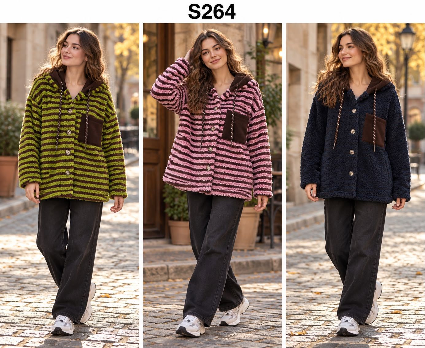 Teddy-Jacke leger mit Kapuze