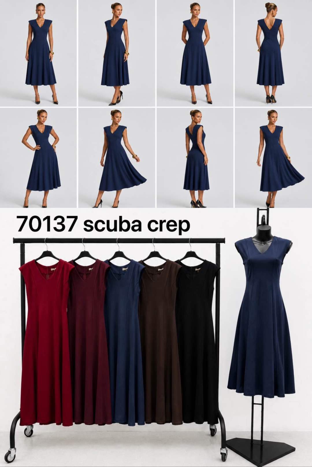 Midi A-Linien-Kleid mit V-Ausschnitt