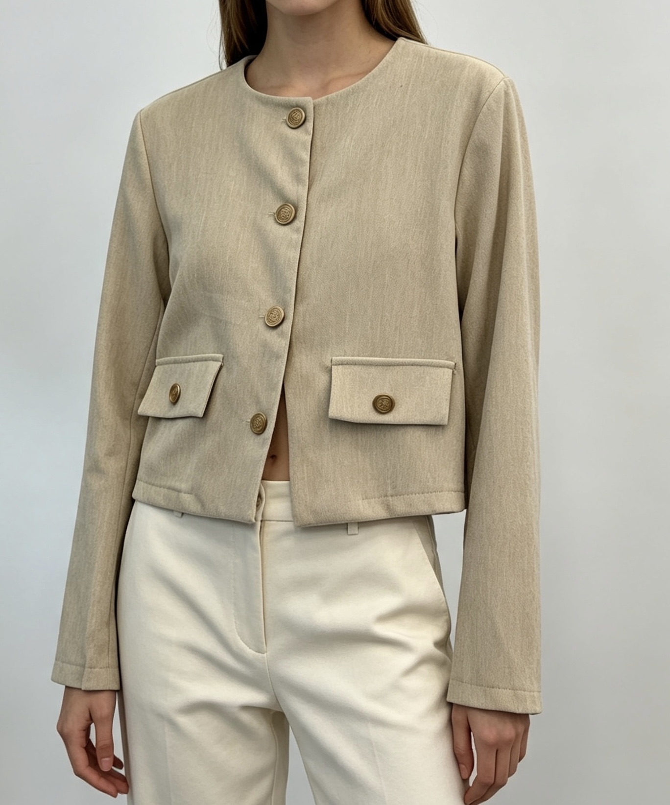 Gerade Jacke mit Rundhalsausschnitt