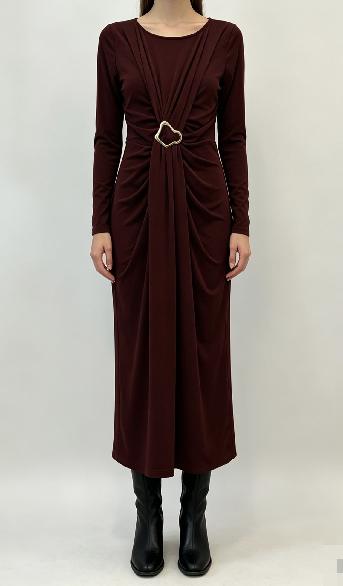 Bleistift-Midikleid mit Raffungen in der Taille