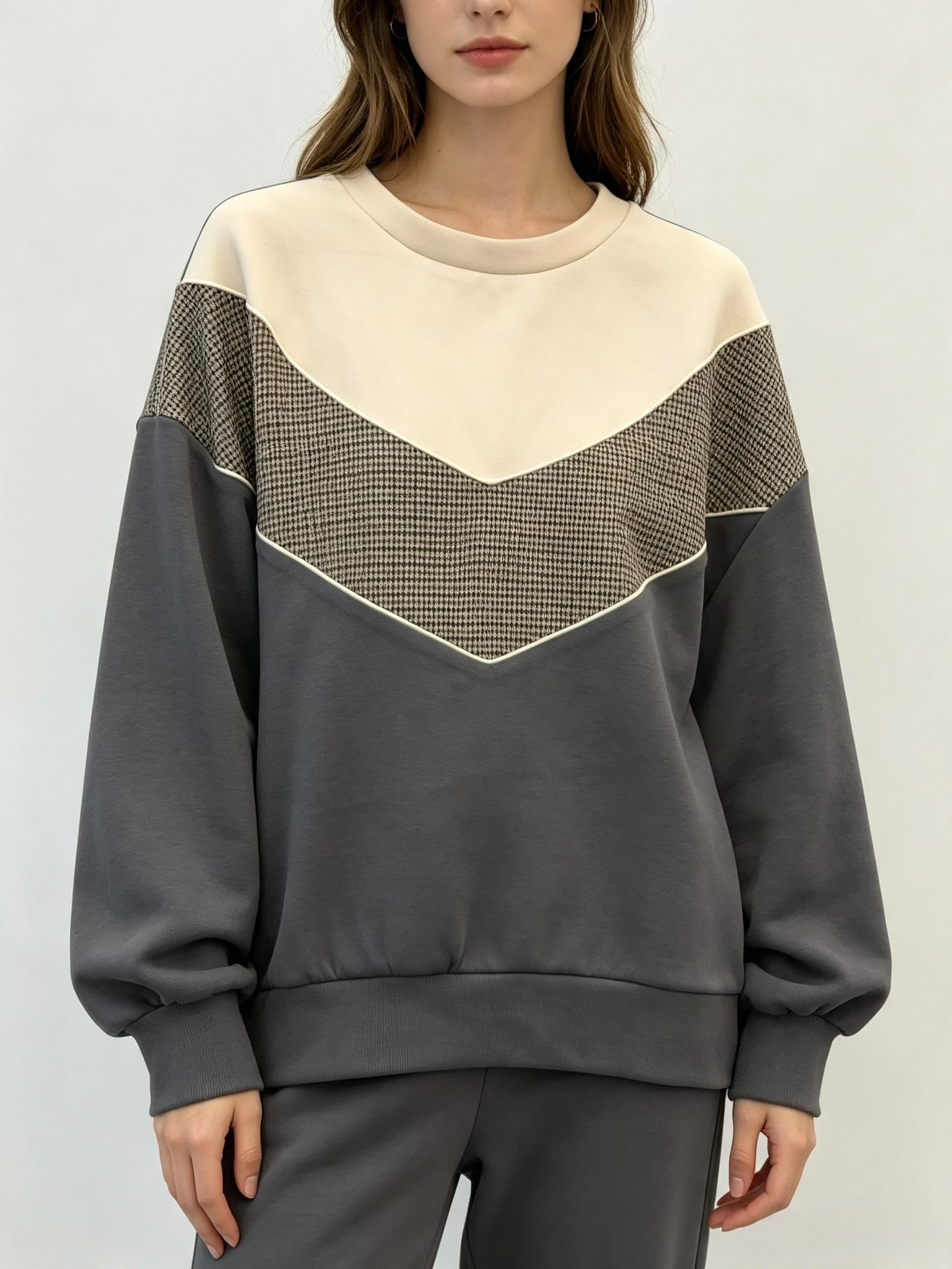 Sweatshirt im Oversized-Look mit Hahnentritt