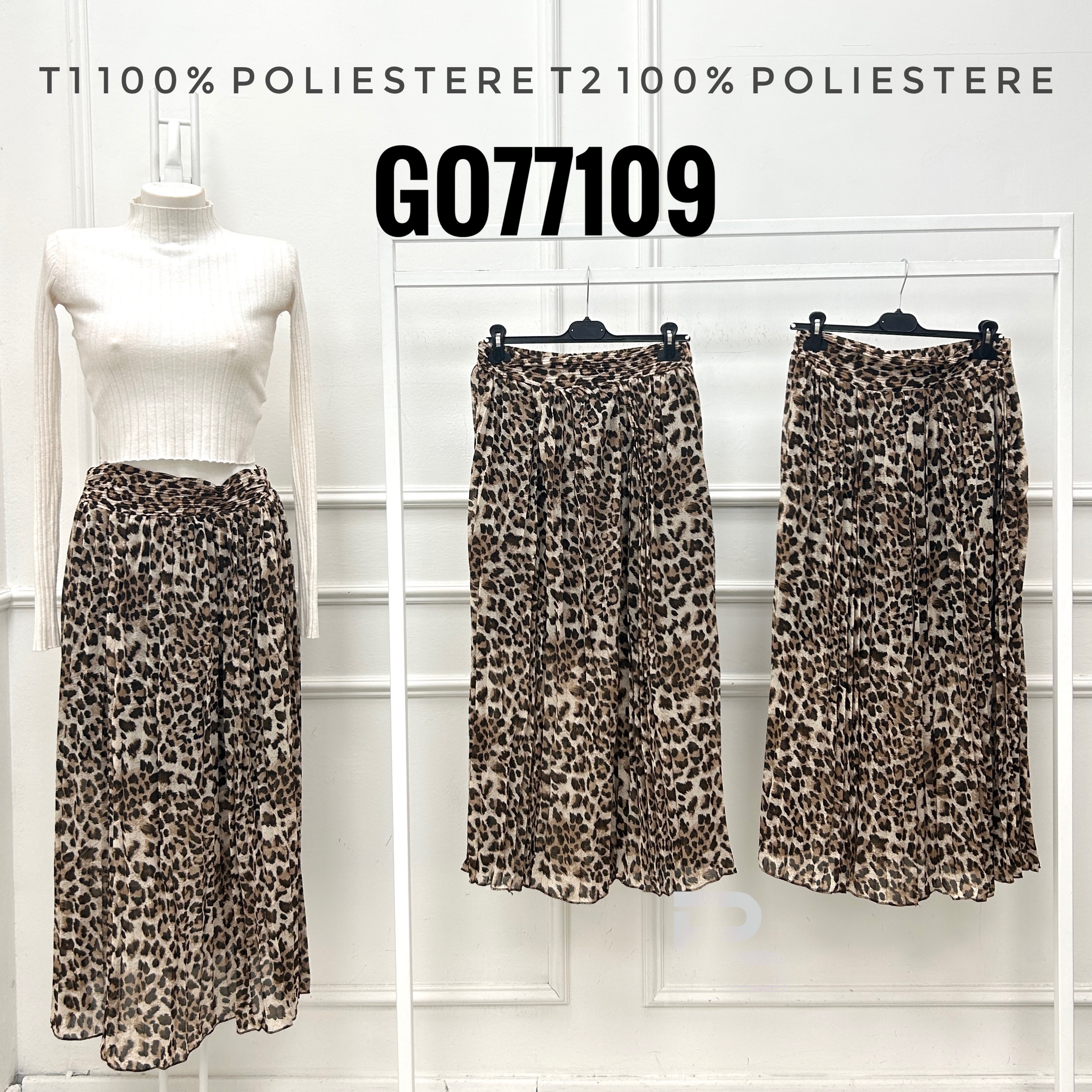 Plissierter Midi-Rock mit Leopardenmuster