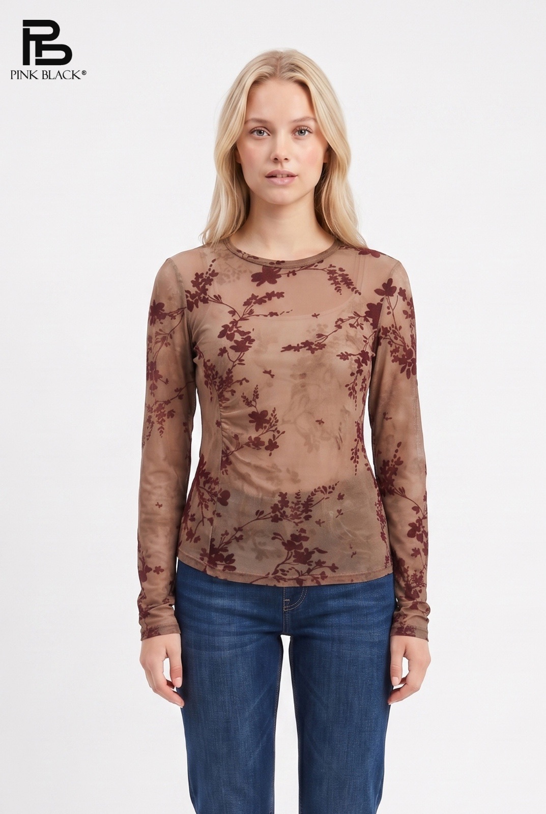 Figurbetontes Langarm‑Mesh‑Shirt