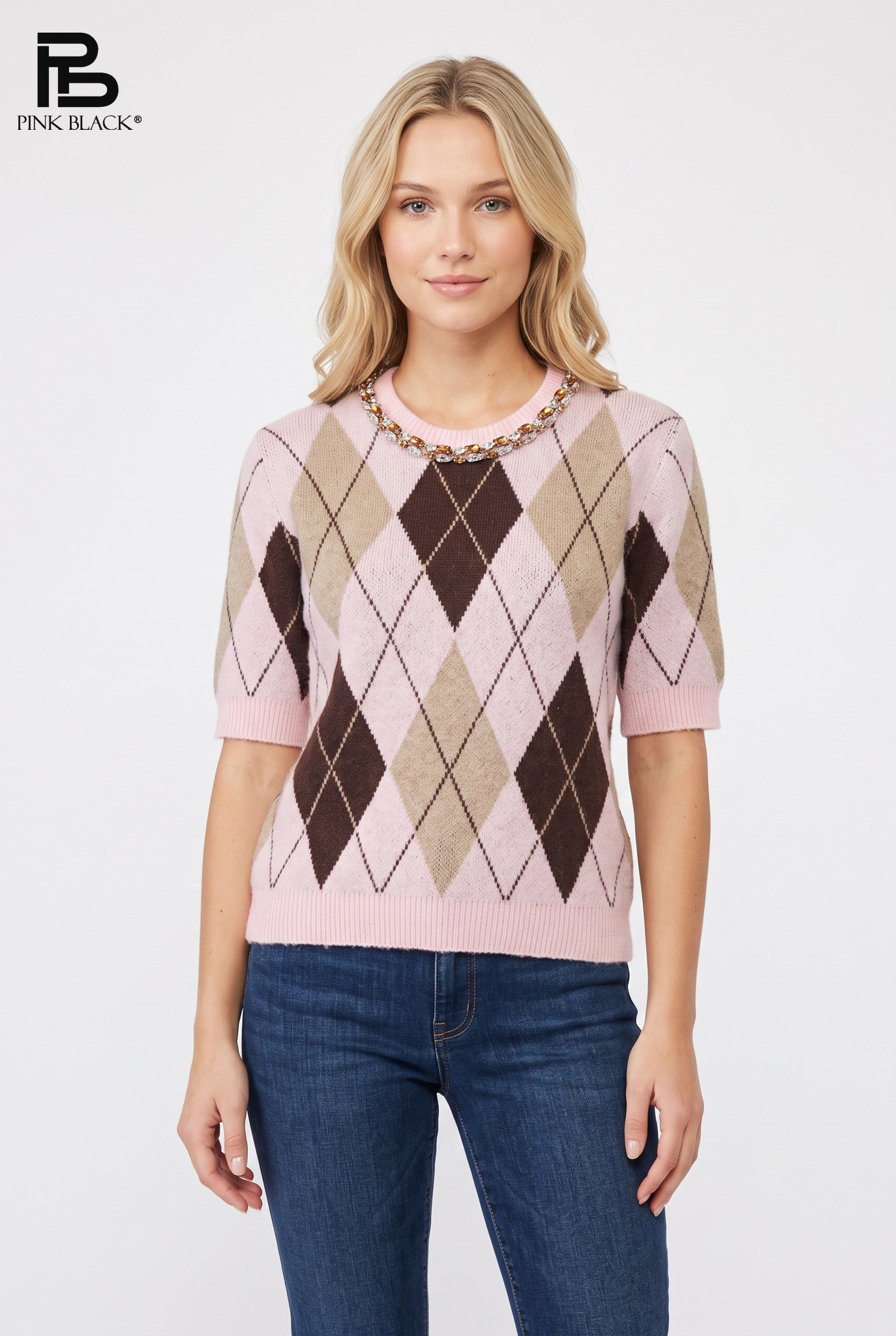 Gerader Pullover mit Argyle-Detail