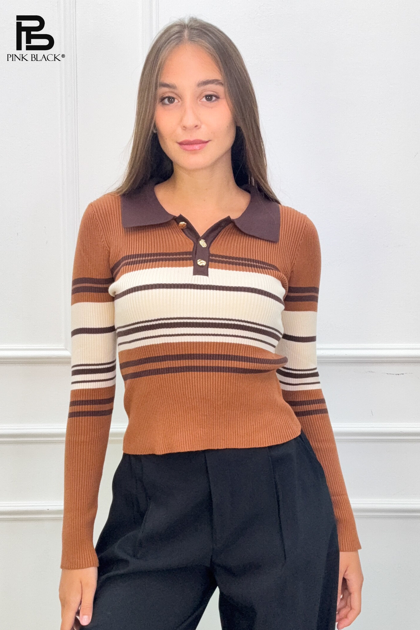 Figurnaher Polo-Pullover