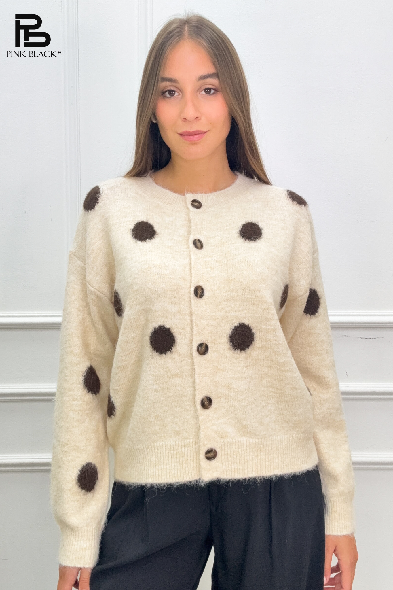 Gerader Cardigan mit großen Punkten