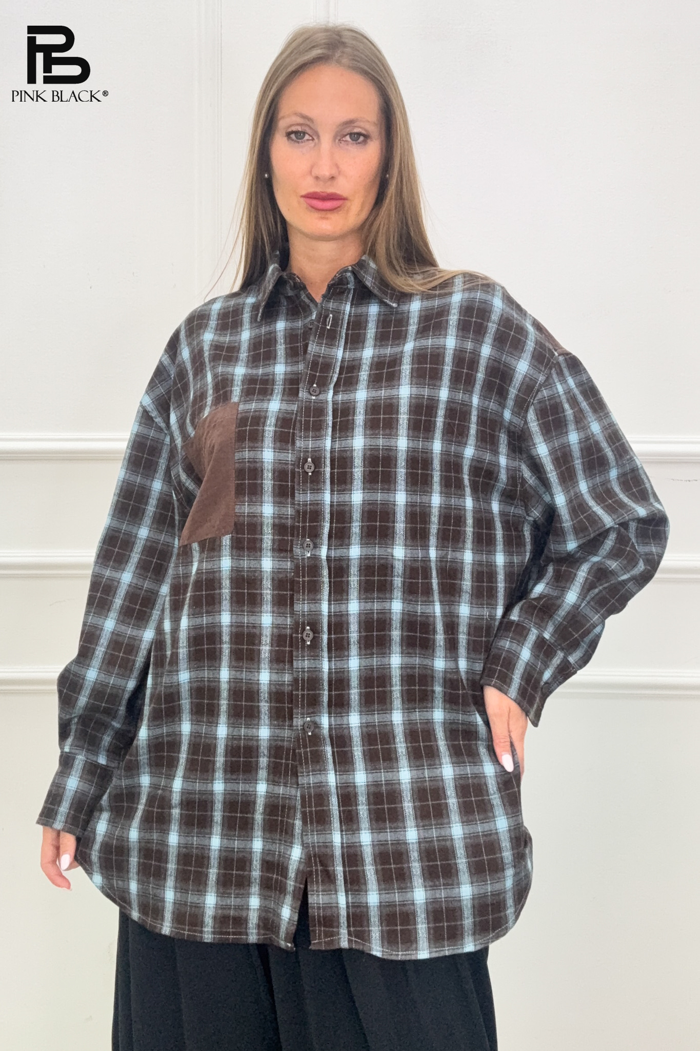Oversize verlängertes Karo-Hemd