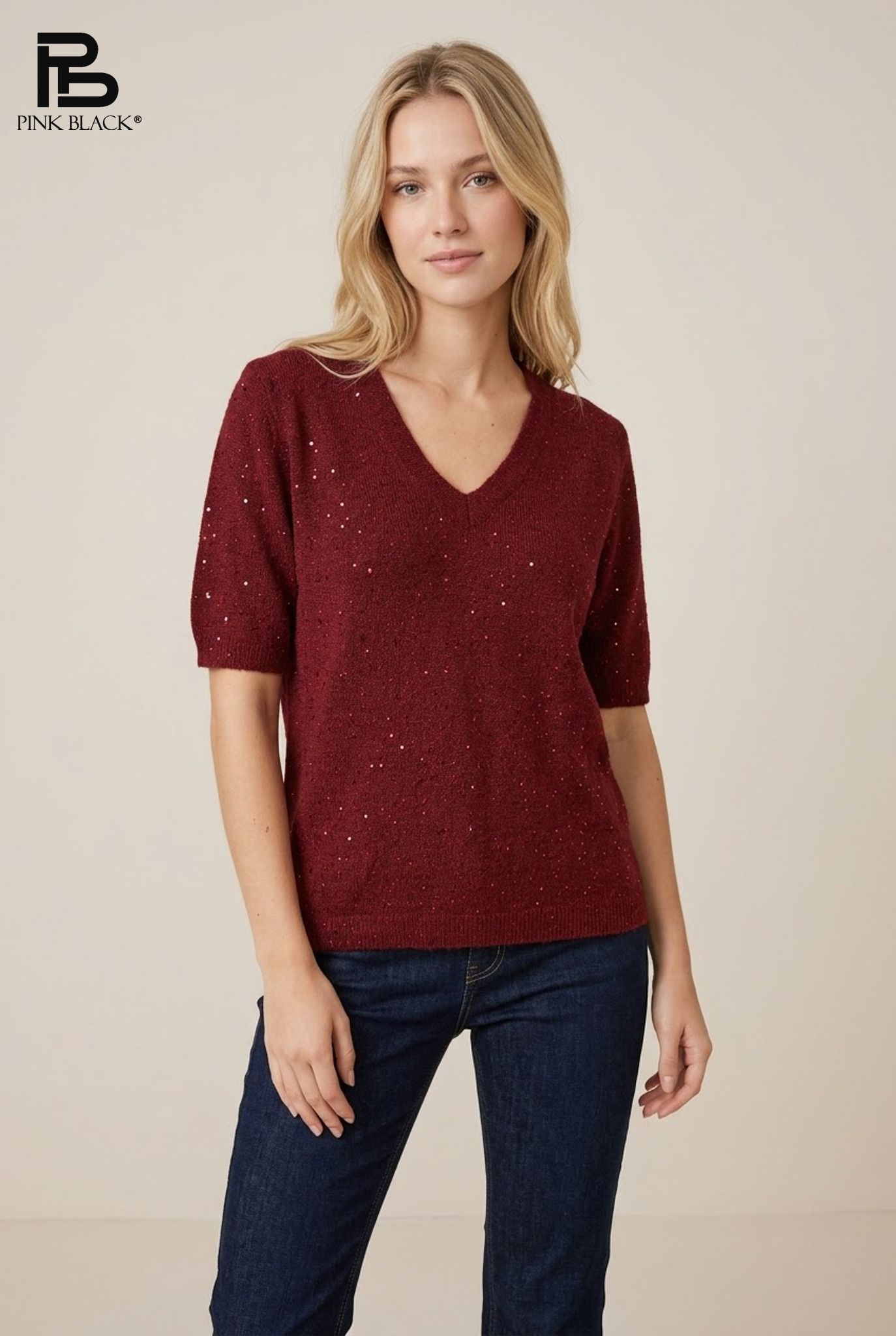 Pullover mit V‑Ausschnitt und Pailletten