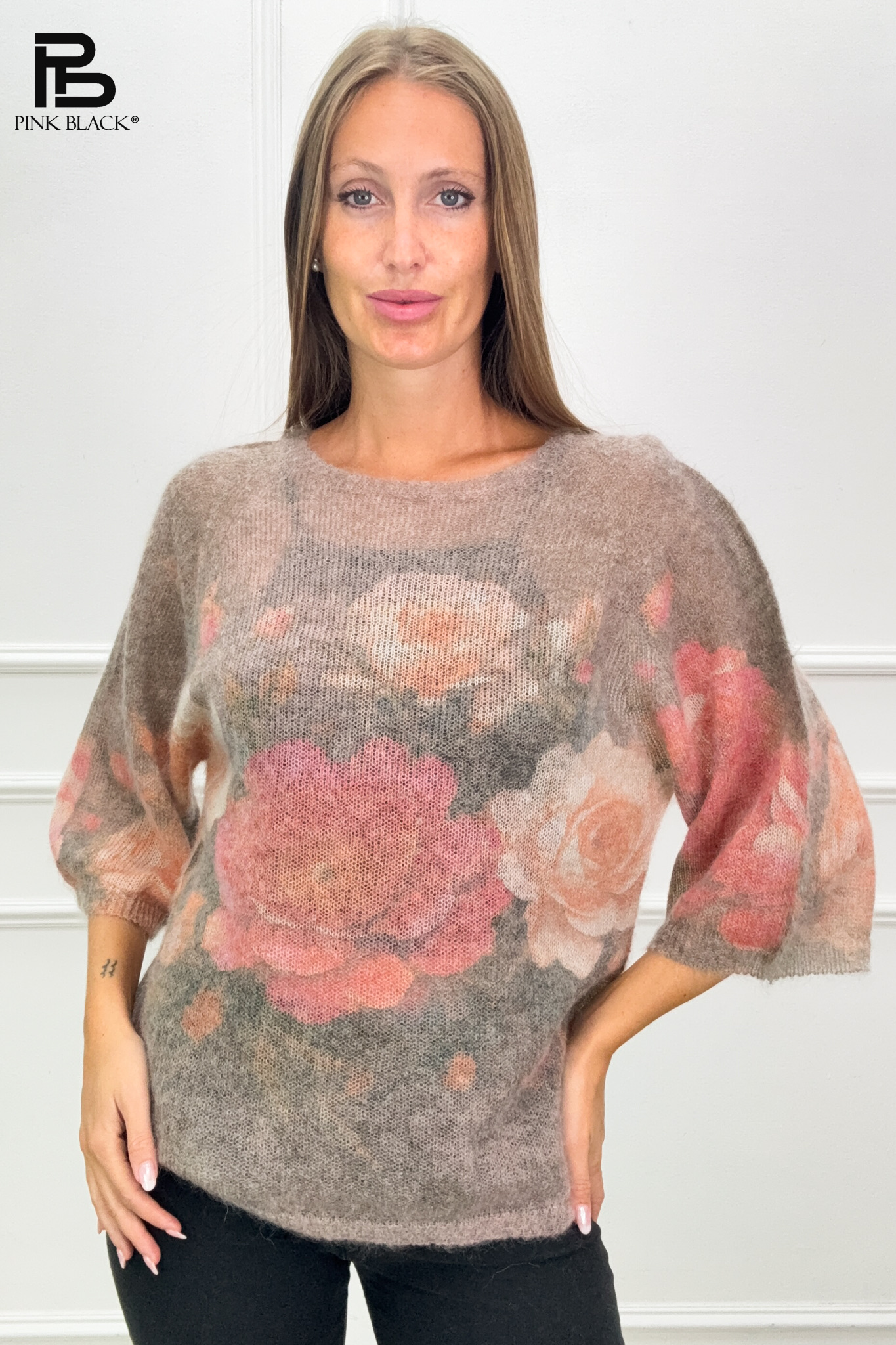 Lässiger Mohairpullover mit Blumenmotiv