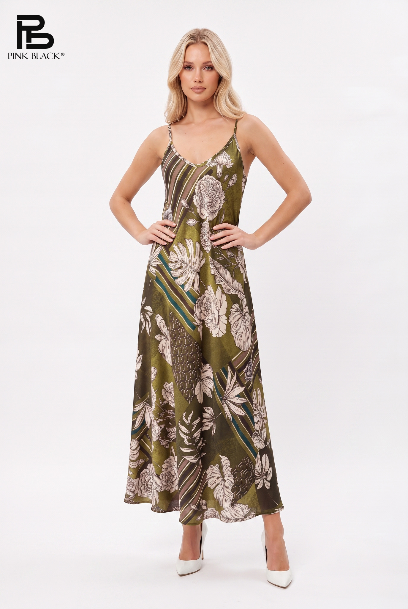 A-Linien Maxi-Kleid mit V-Ausschnitt