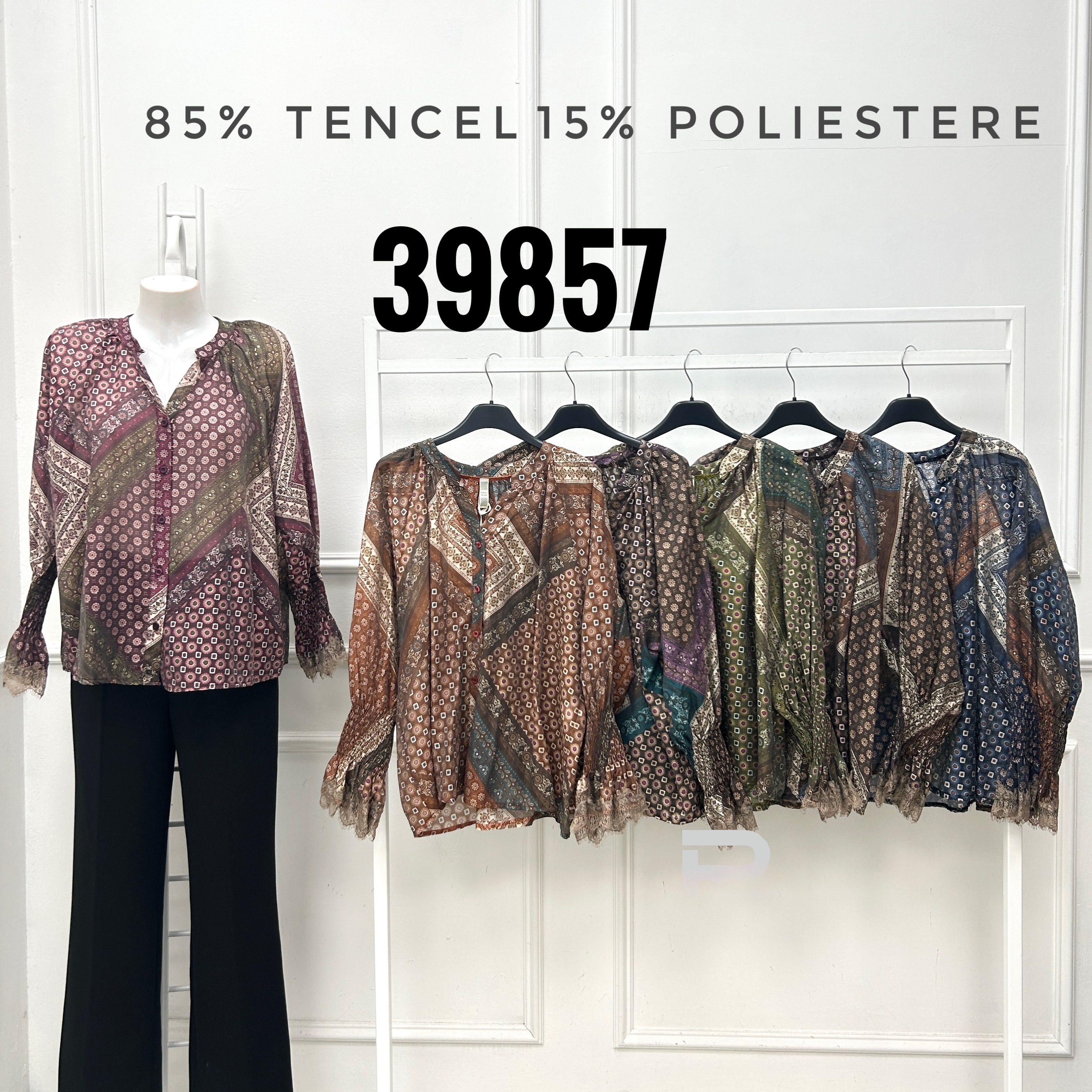 Bluse mit Stehkragen und V-Ausschnitt