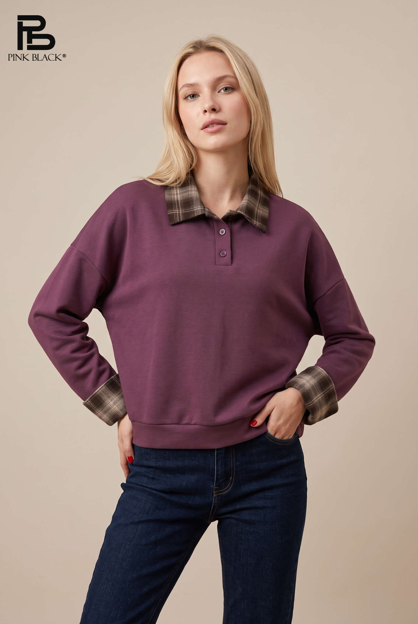 Lockeres Kurzes Polo-Sweatshirt