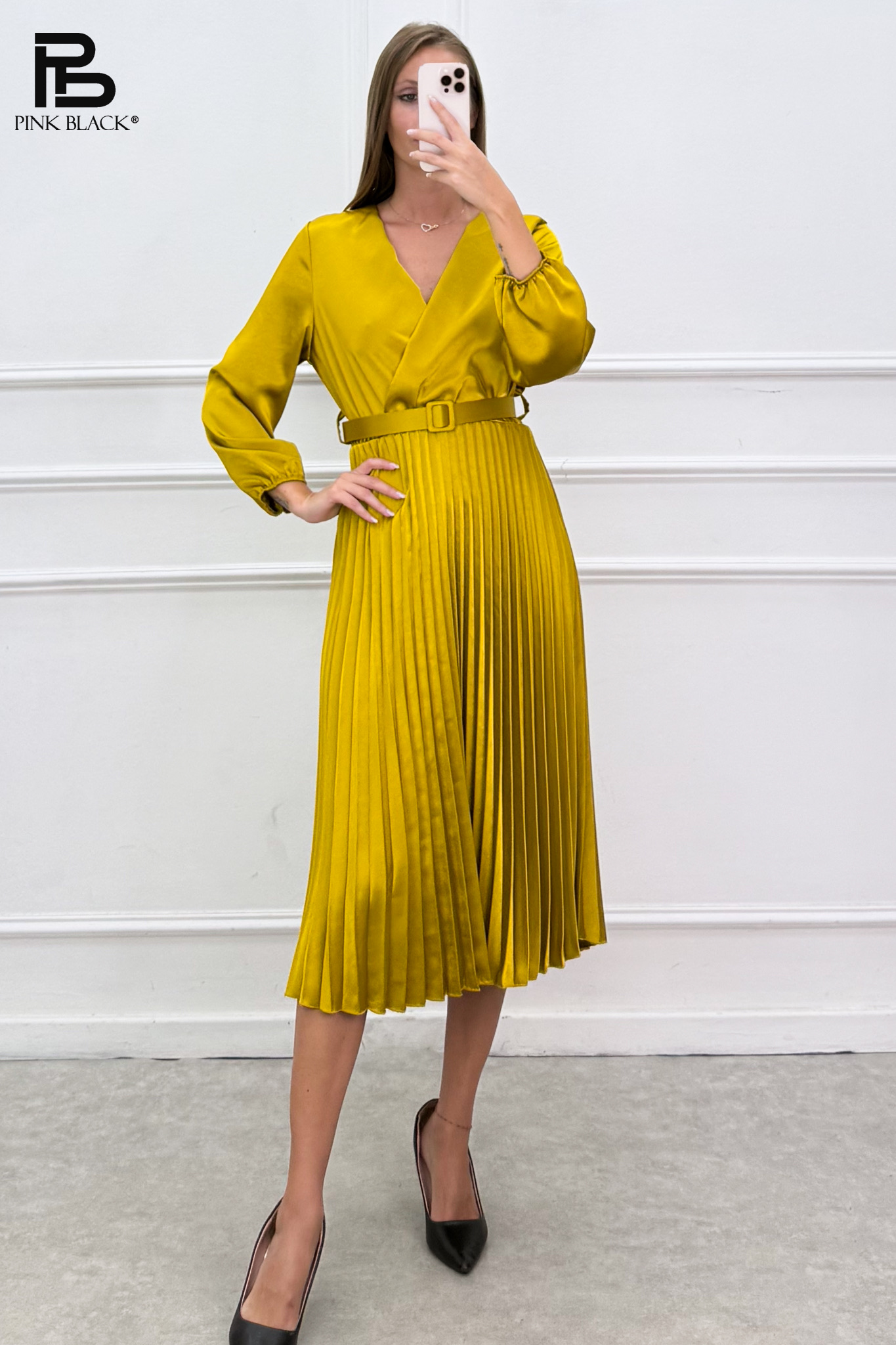 Midi A‑Line Kleid mit Gürtel