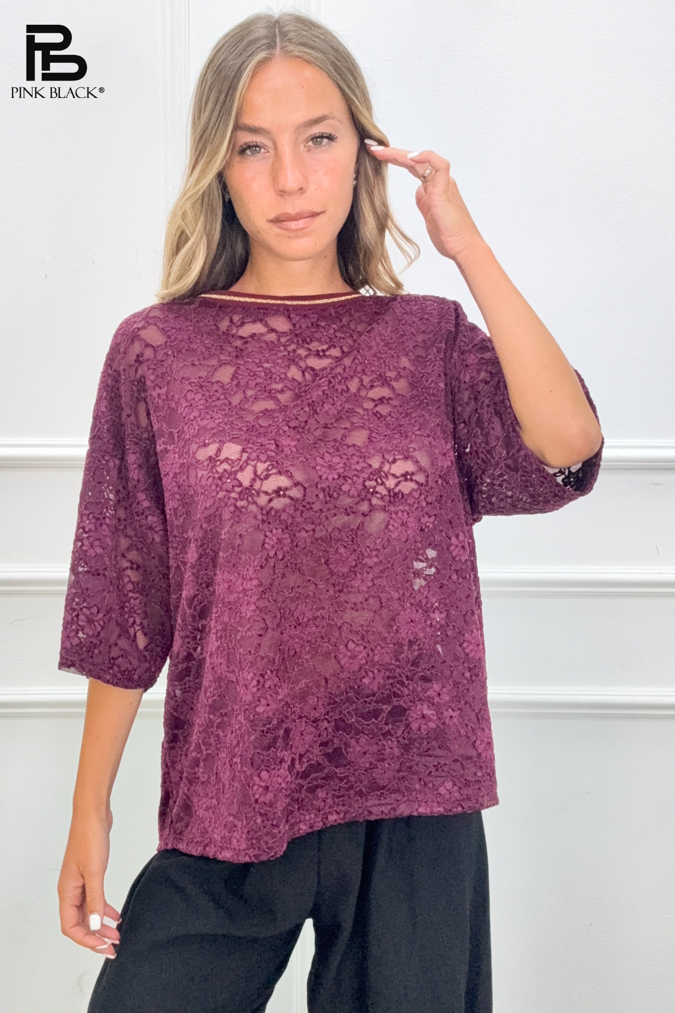 Lockere Spitzenbluse mit 3/4-Arm