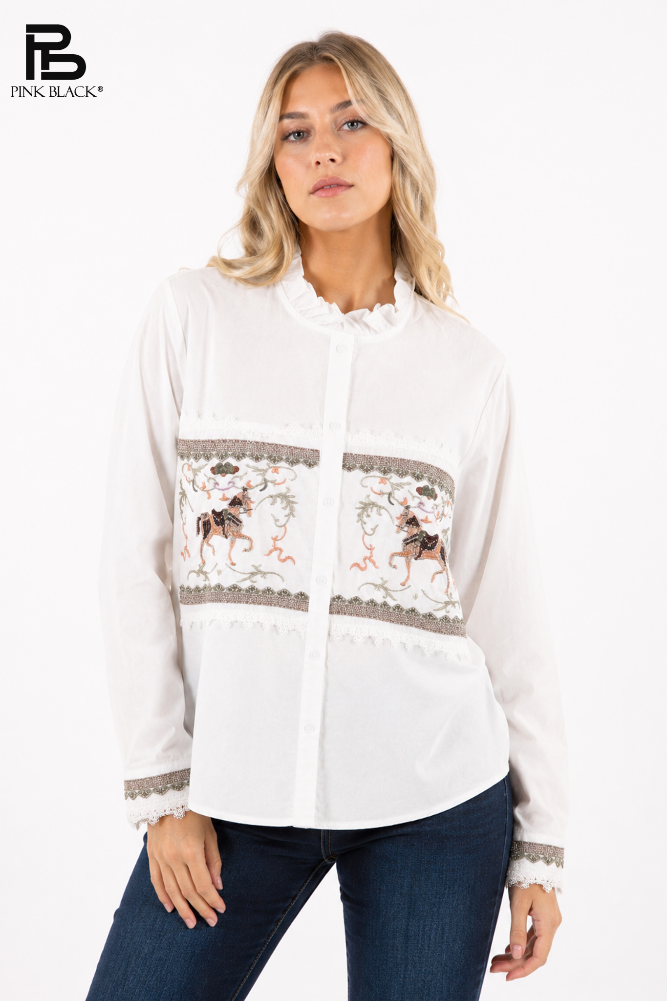 Schlichte Bluse mit Rüschkragen