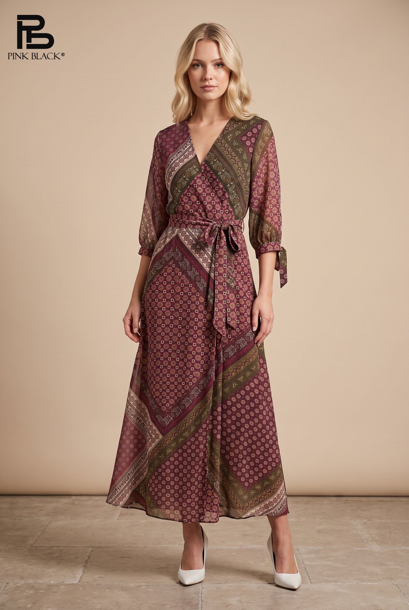 Wickel-Midikleid mit Taillengürtel
