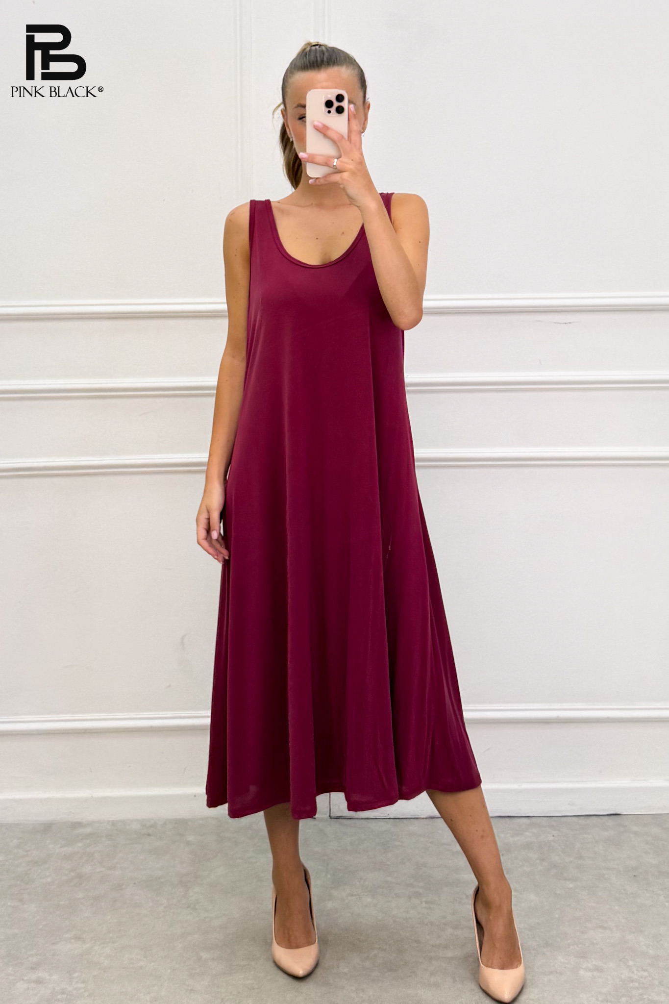 Ärmelloses A-Linien-Midikleid