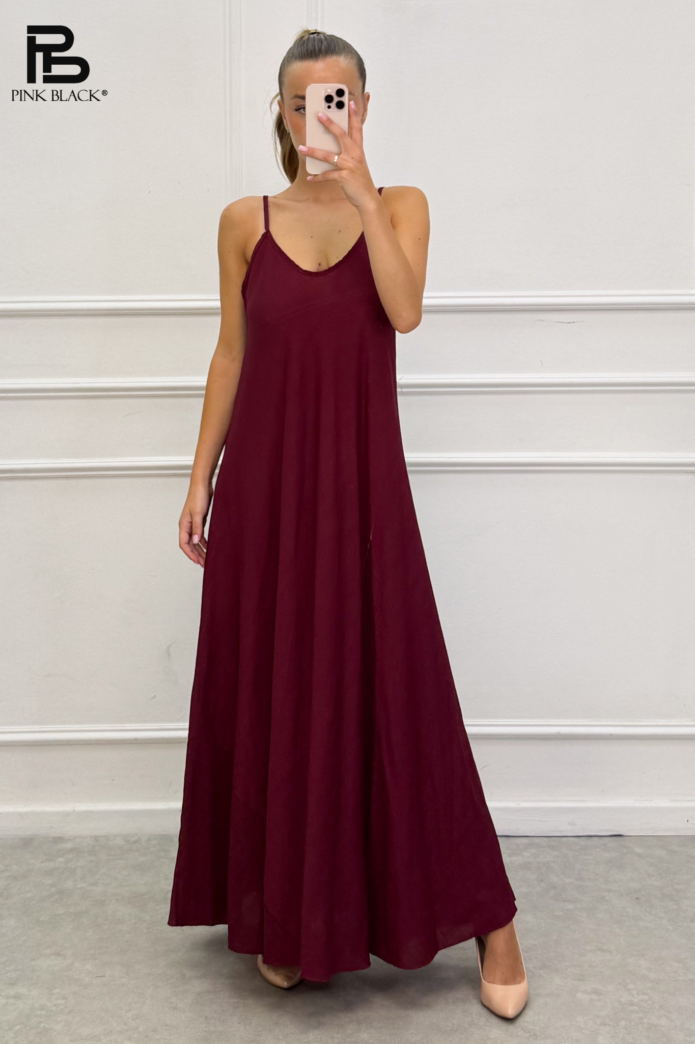 A-Linien Maxikleid mit V‑Ausschnitt