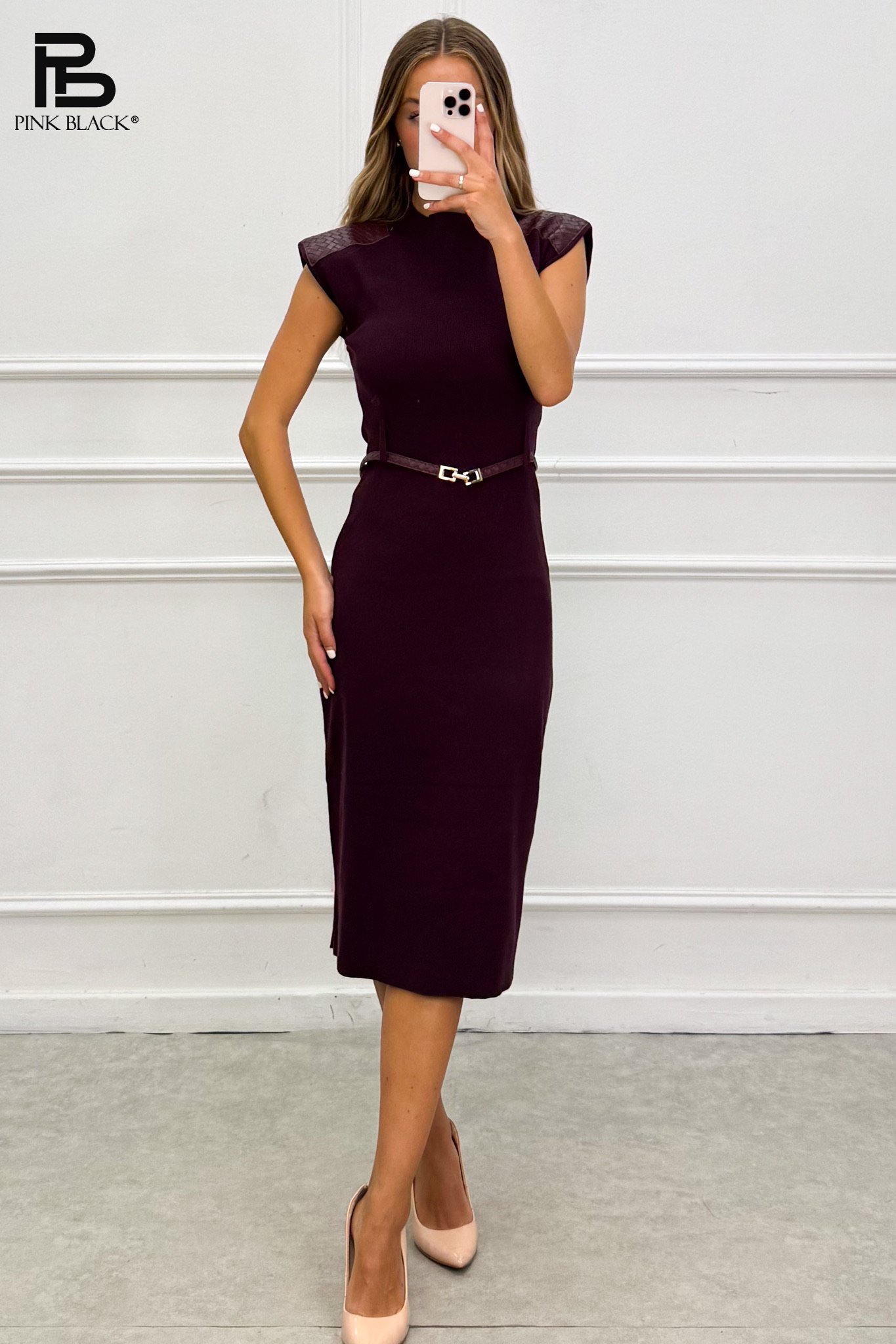 Midi-Bleistiftkleid mit Stehkragen