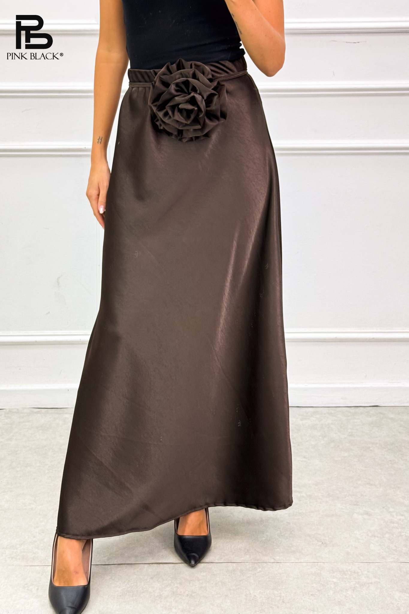 Maxi A-Linien-Rock mit 3D-Rose