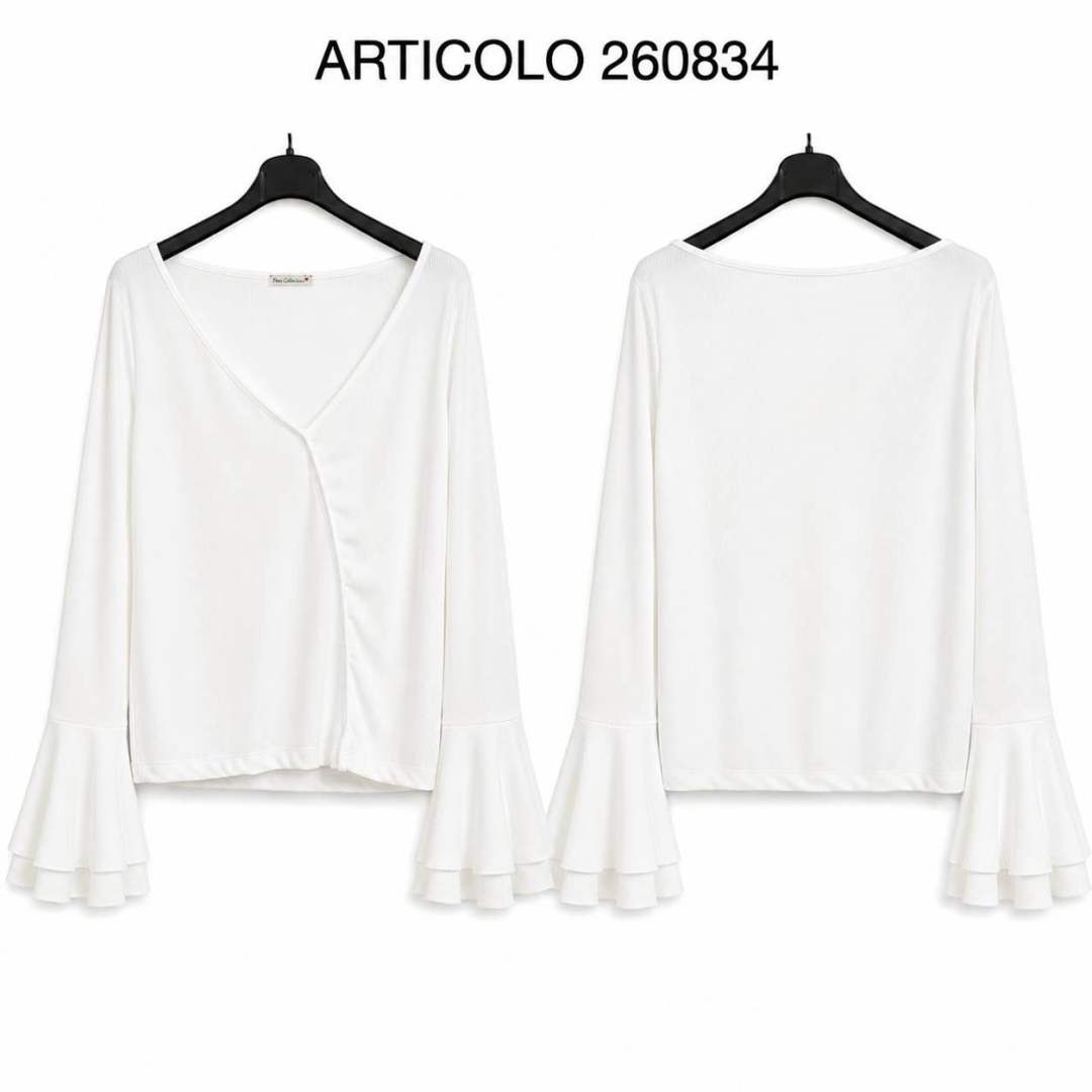 Regular-Bluse mit V-Ausschnitt und Rüsche