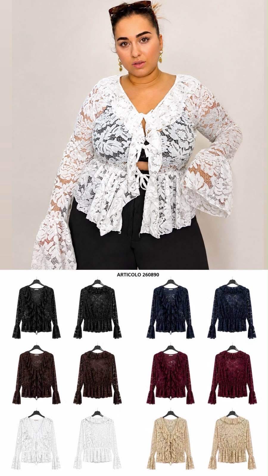 Spitzenbluse mit Peplum und Rüsche