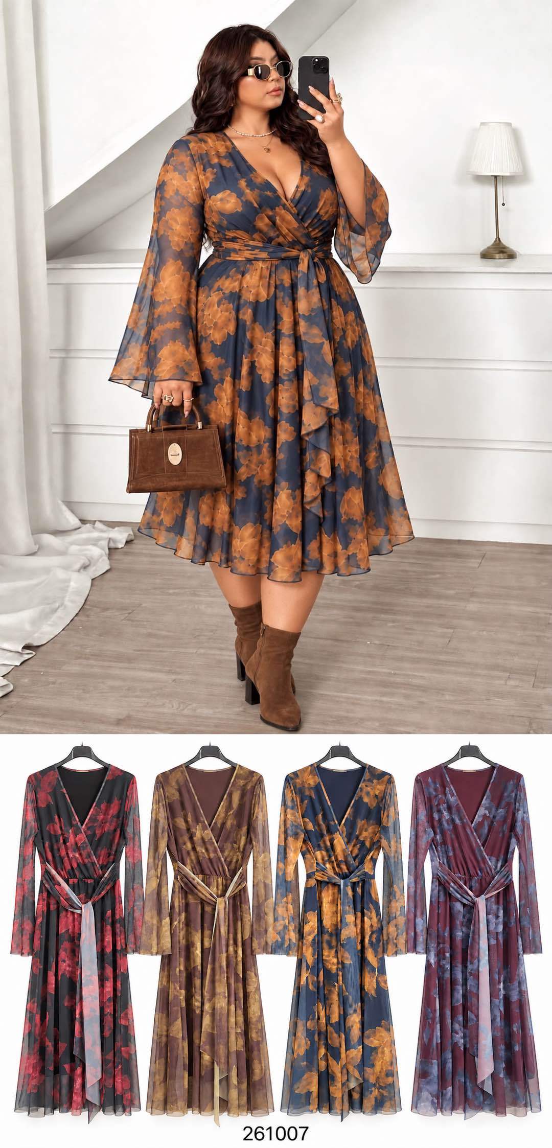 Geblümtes Wickel-Midi-Kleid