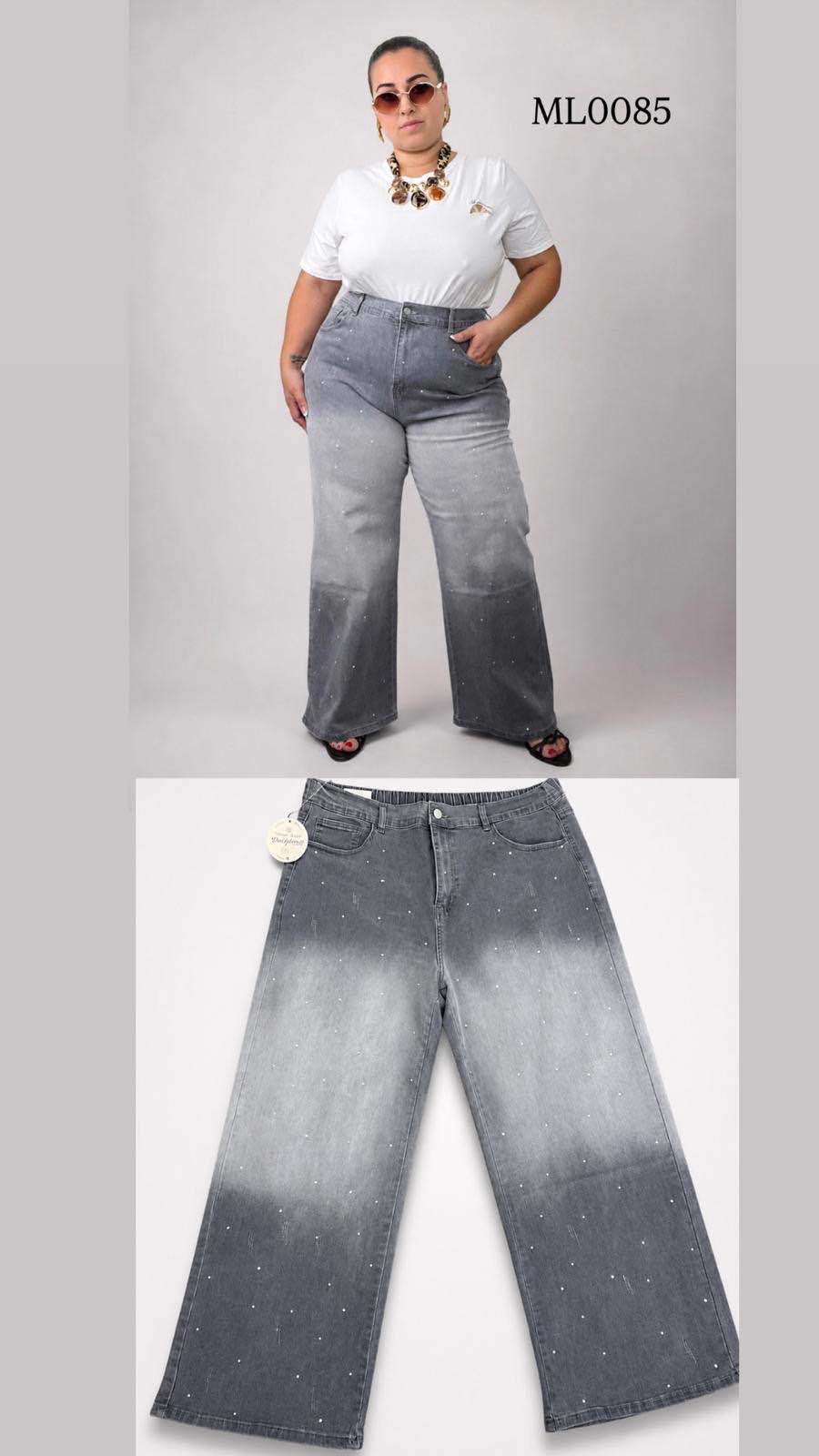 Wide-Leg-Jeans mit Strasssteinen