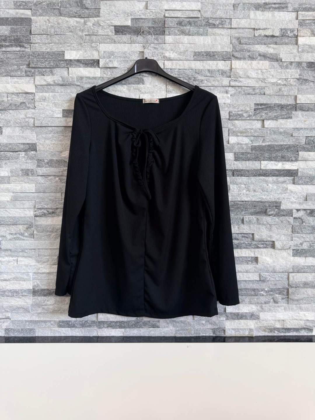 Gerippte Bluse mit Bindeband