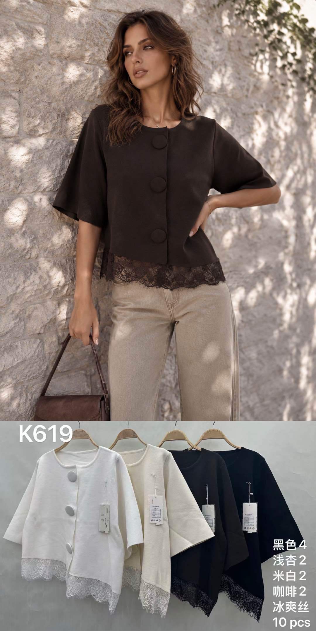 Schlichte Bluse mit Spitzenabschluss