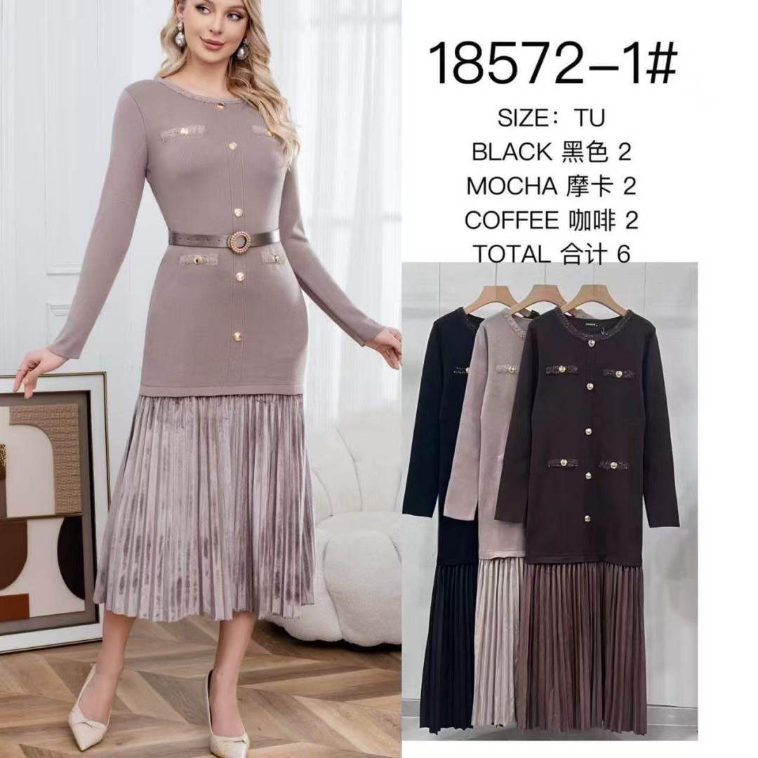 Strick-Midi-Kleid mit plissiertem Rock