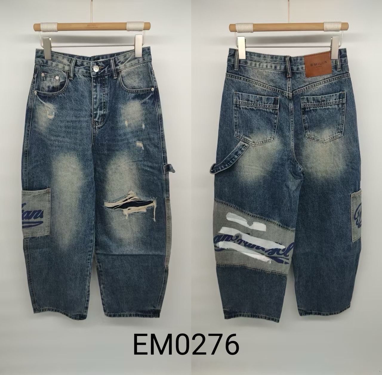 Wide-Leg-Jeans mit Cut-Outs