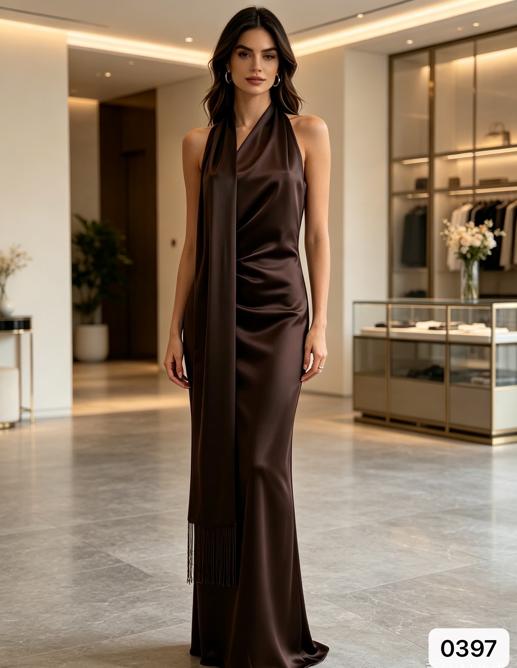 Maxi-Halterkleid mit Fransen