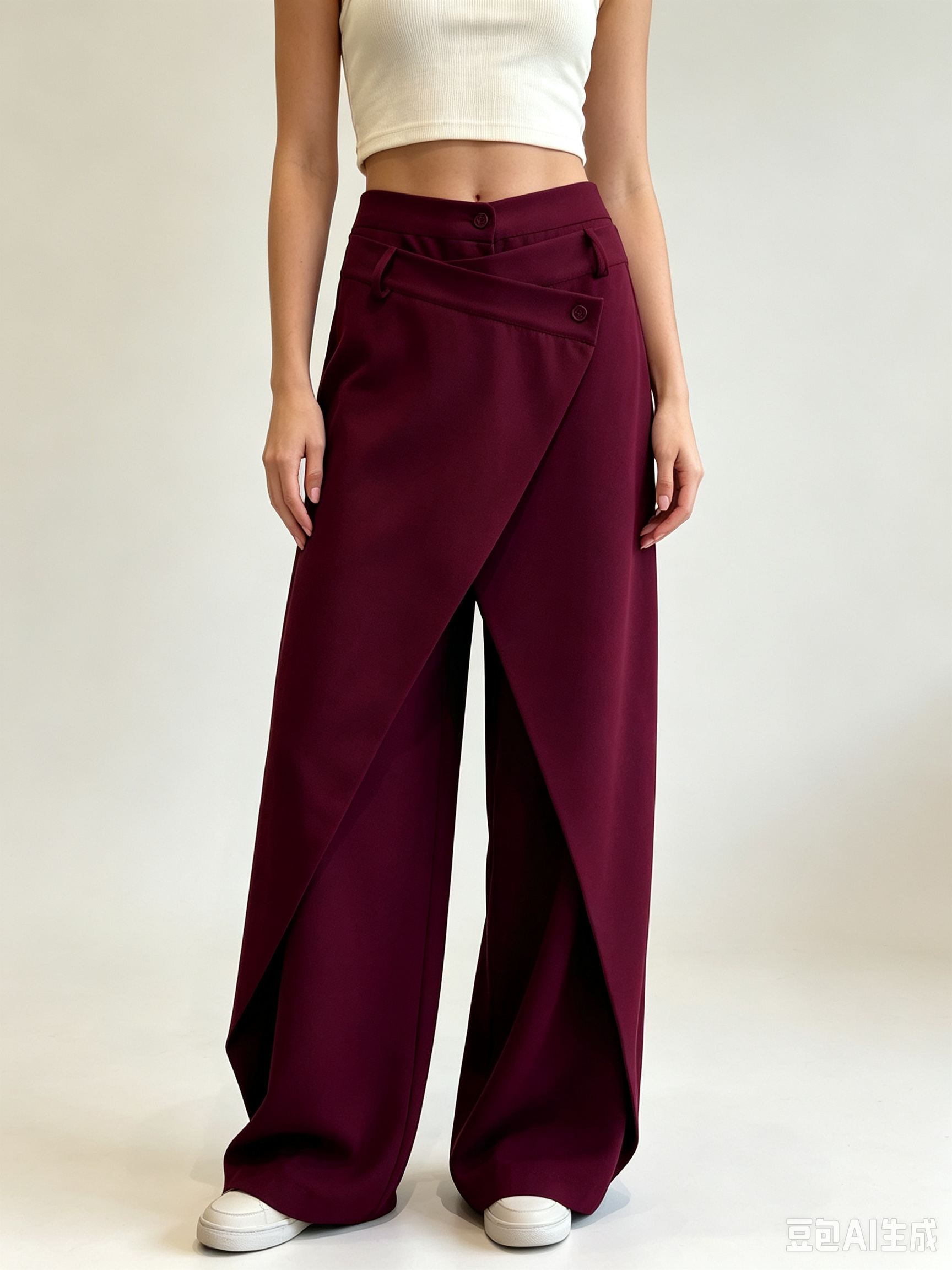 Hose mit ausgestelltem Bein und Falte