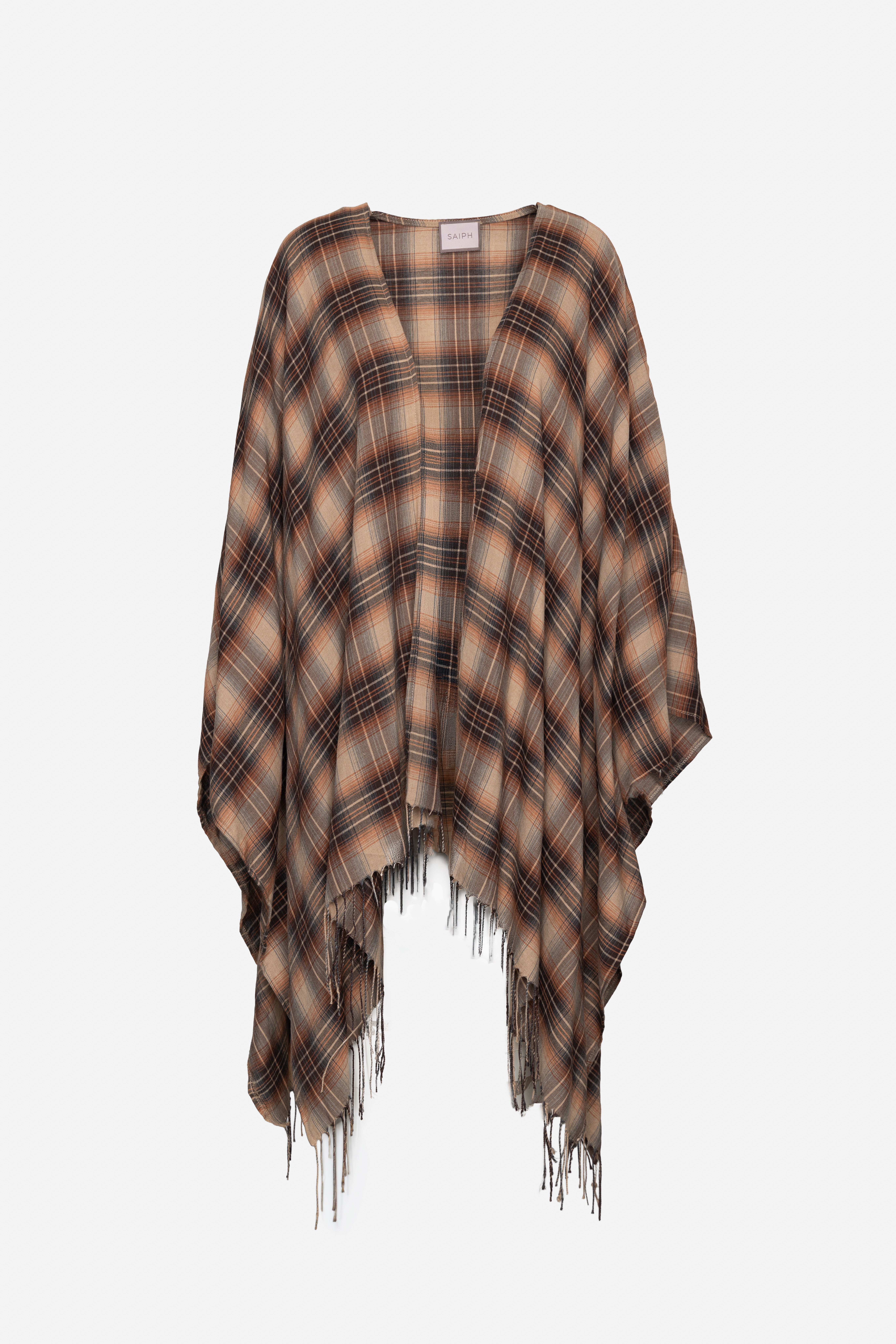Oversize Maxi-Poncho mit großer Karo
