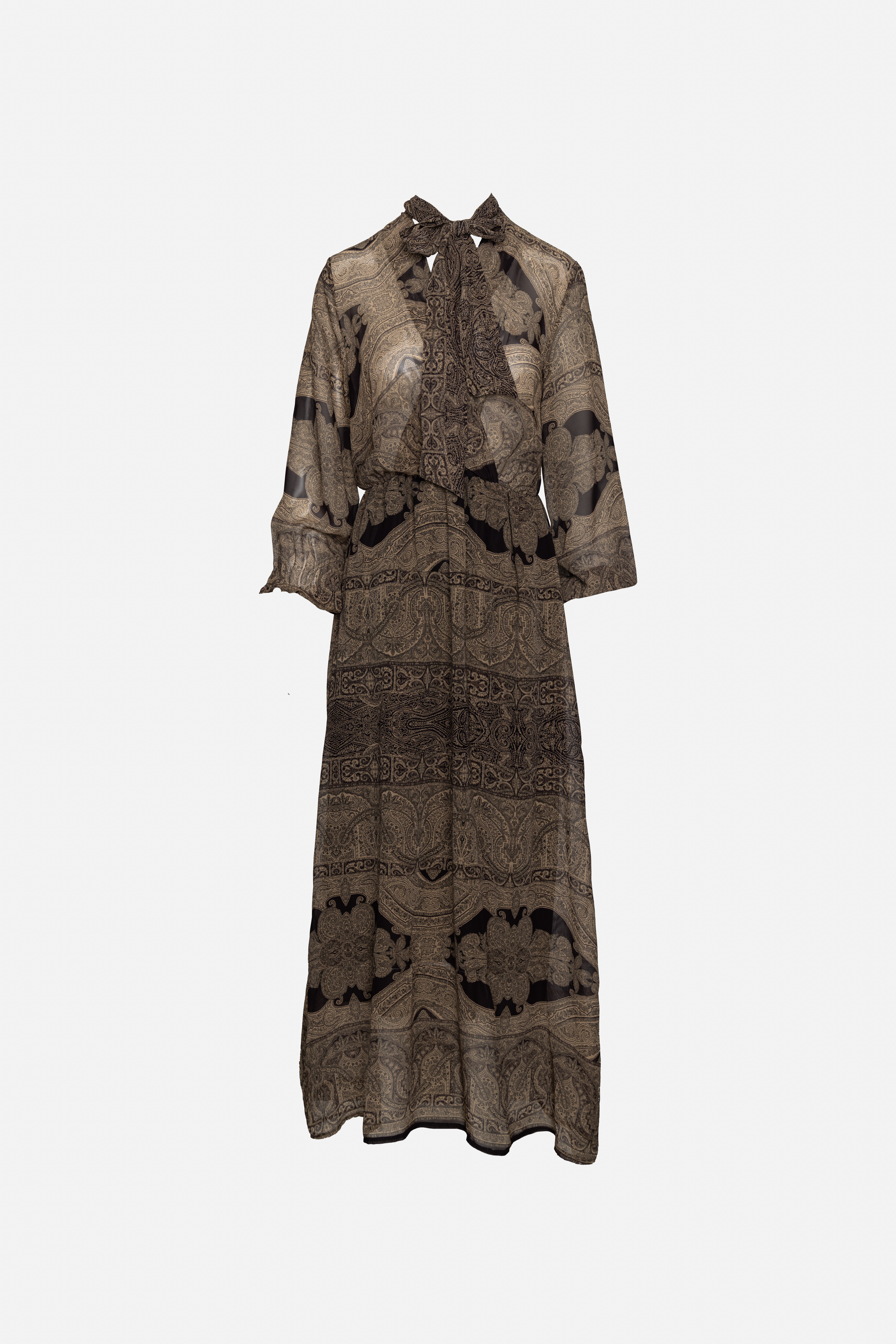 Maxikleid mit Gummizug in der Taille und Stehkragen