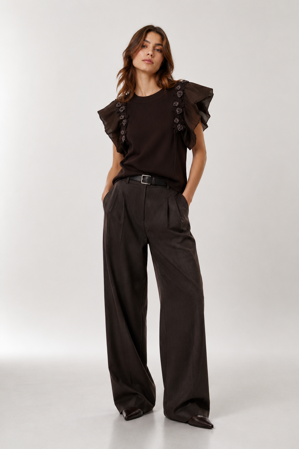 Regular-Bluse mit Rüschensäumen