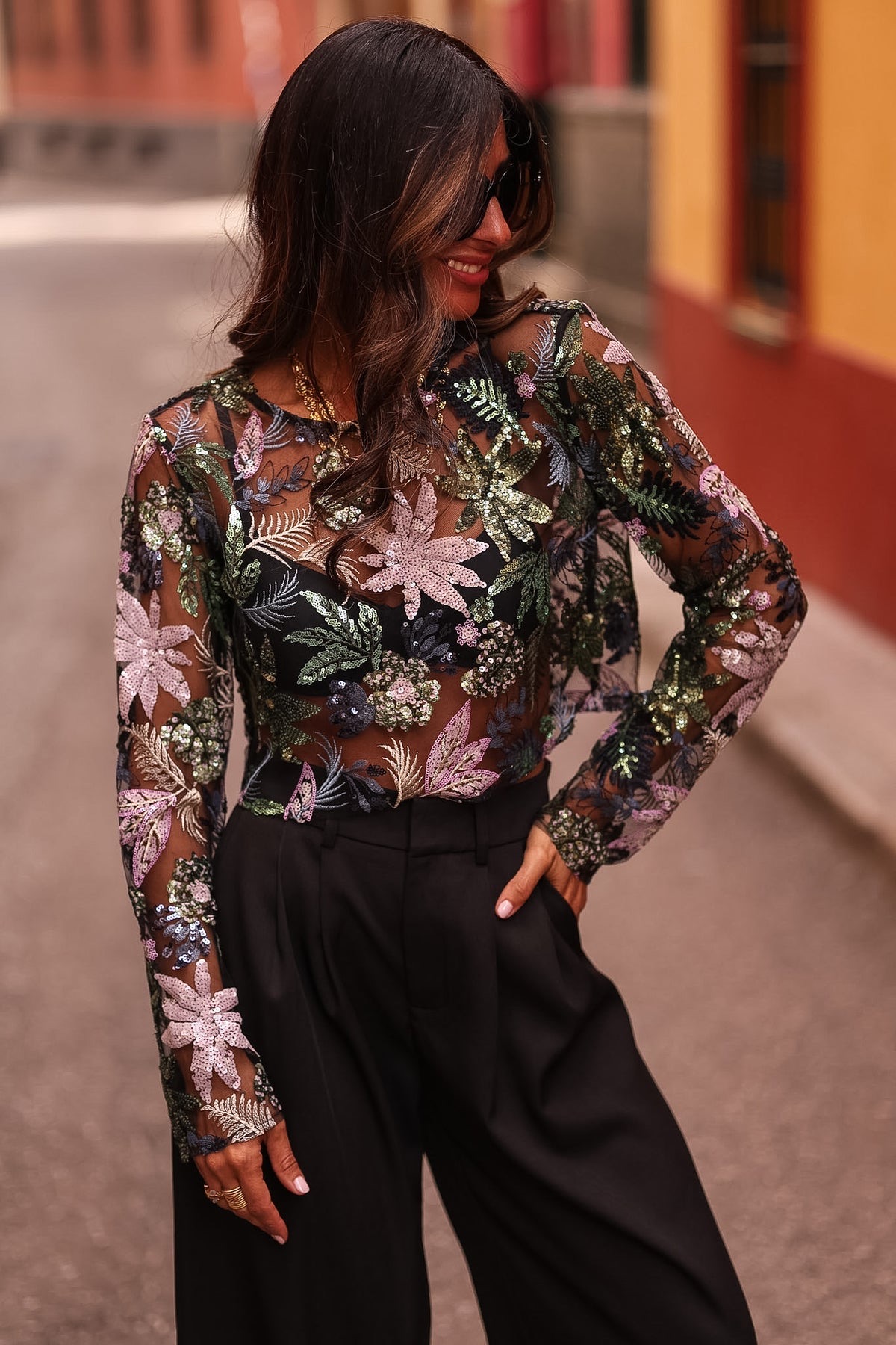 Cropped Top mit langen Ärmeln