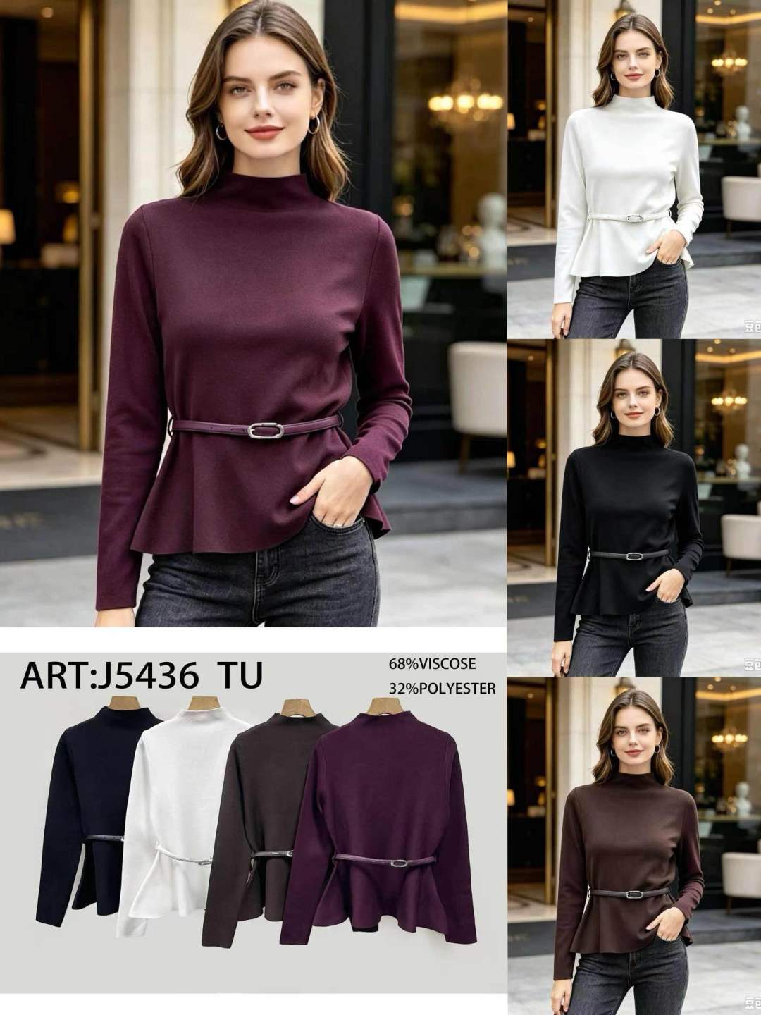 Peplum-Bluse mit Stehkragen