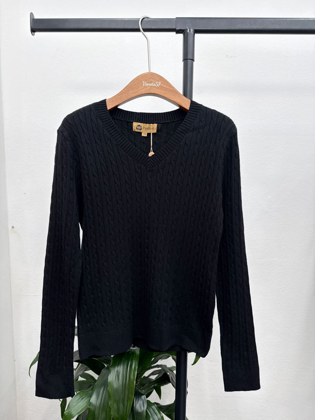 Zopfstrick‑Pullover mit V‑Ausschnitt