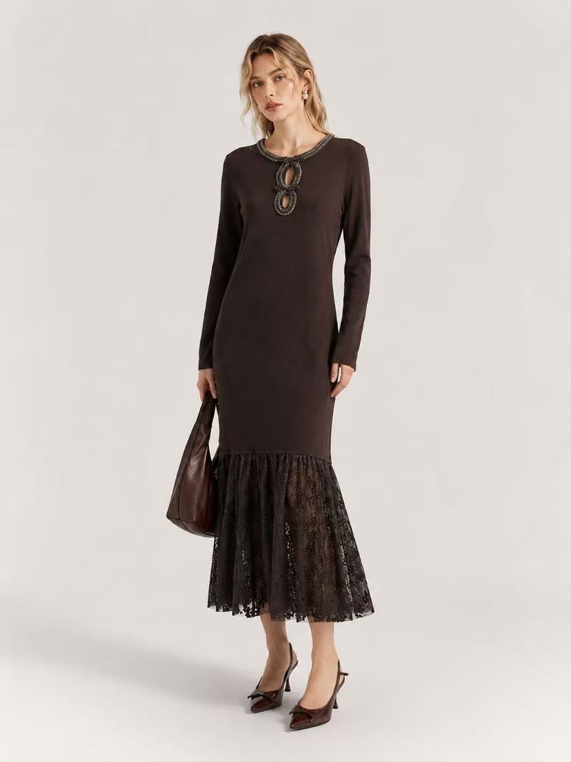 Midi-Kleid mit Spitze