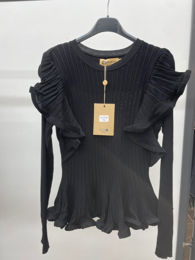 Gerippte Peplum-Bluse