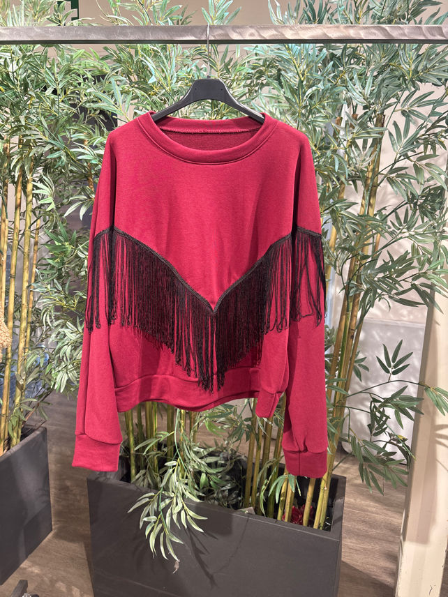 Lockerer Sweatshirt mit Fransen