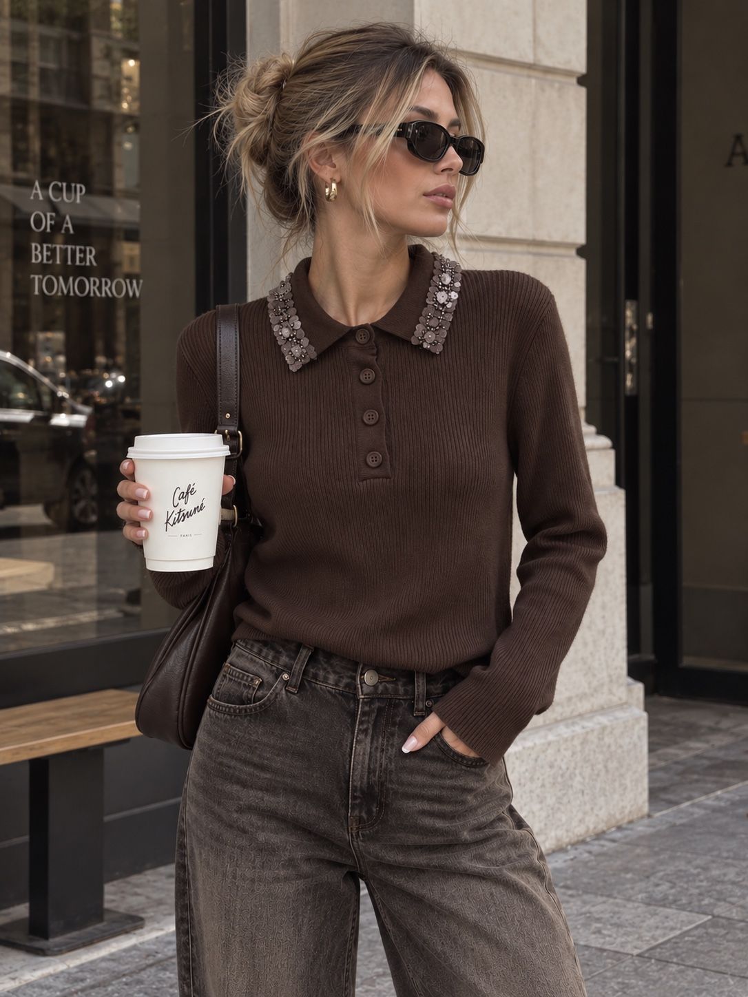 Polopullover mit Stickerei