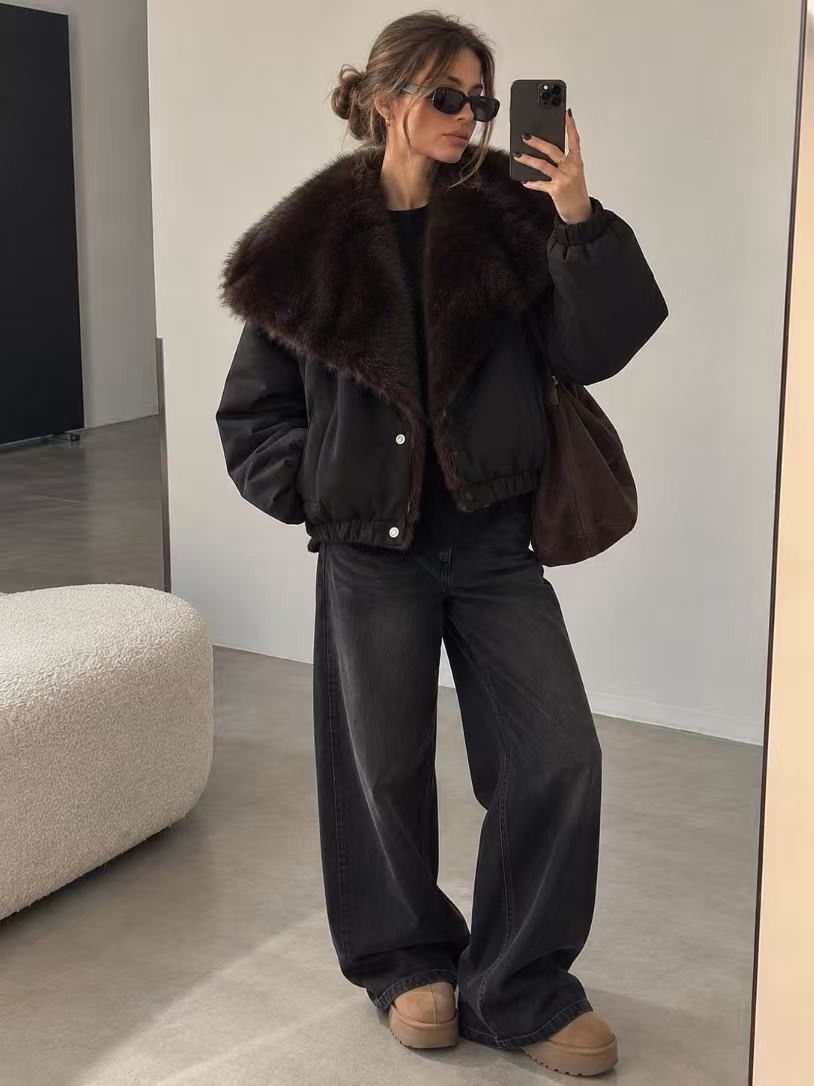 Oversize-Jacke mit Kunstpelz-Kragen