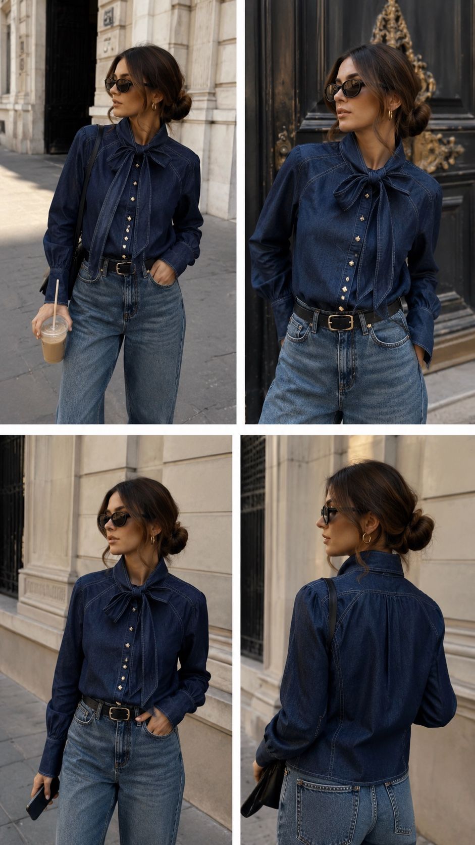 Jeansbluse mit Schleife