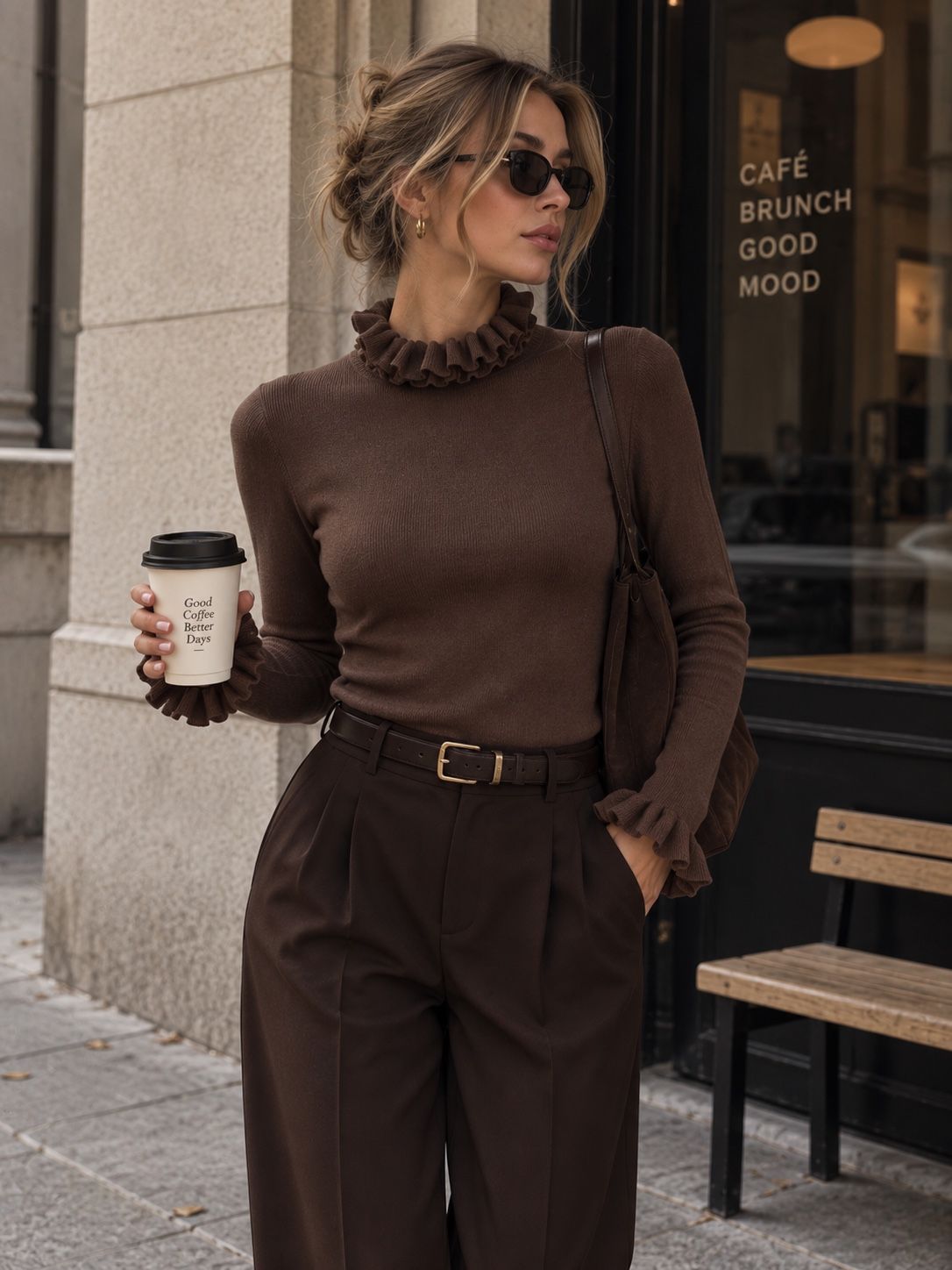 Figurnaher Pullover mit Rüsche