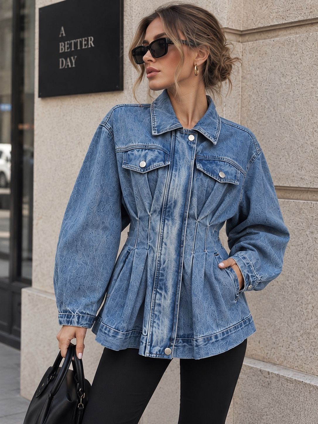 Taillierte Jeansjacke mit Basken